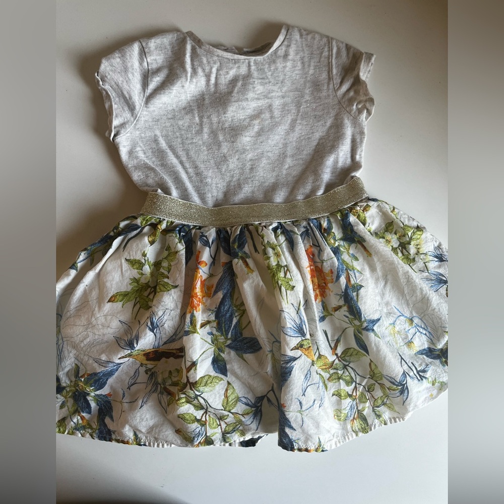 Next Direct Kids Dress size 1.5 - 2 yrs in Gray with Floral Skirt